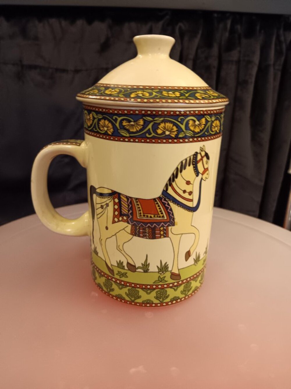 Vintage World Market 2pc Tea Mug W/ Lid Coffee Cup MINT! BEAUTIFUL ! LQQK!RARE
